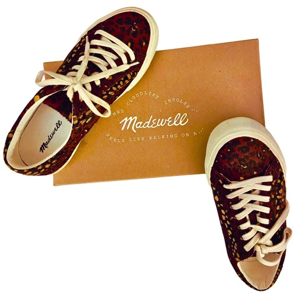MADEWELL Sidewalk Low-Top Sneakers Leopard Print Calf Hair Leather Cloud Insoles - Picture 11 of 14